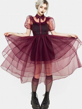 Disturbia Sheer Frill Yoke Gown - Purple